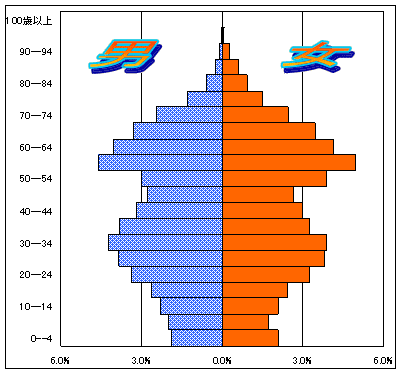 5歳階級別人口ピラミッドグラフ(相武台出張所管区)