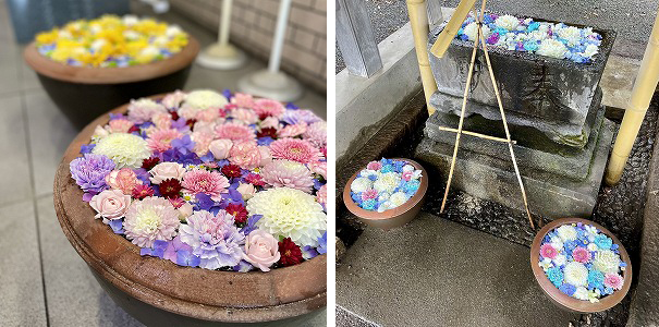 花手水と区長 写真