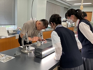顕微鏡で観察している様子 写真