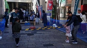 ボールを2本の棒で渡す様子 写真